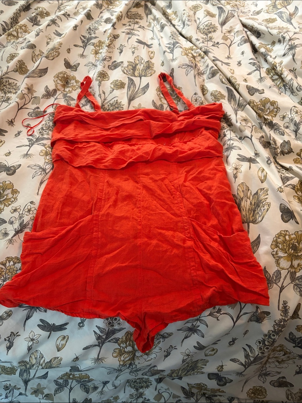Anthropology Women's Red Ruffled Tank Top Romper